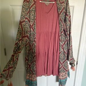 Wonderly Pink Textured Cardigan and tunic set